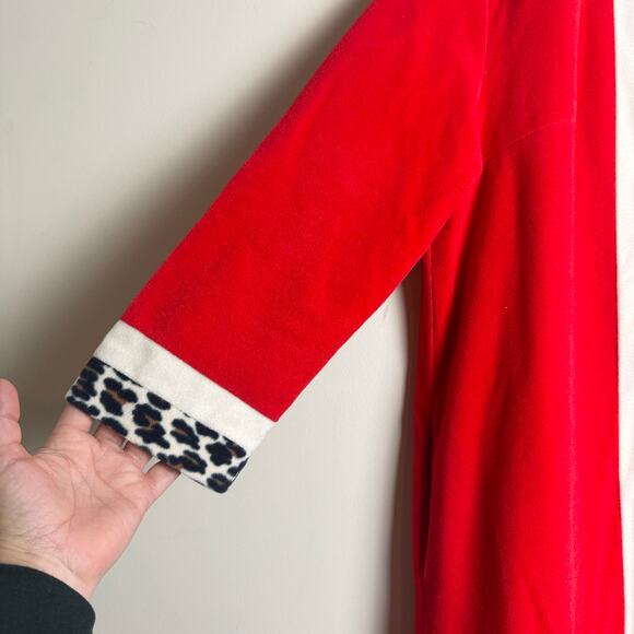 Vanity Fair VINTAGE Red Leopard Animal Print Fleece half Zip House Dress Size 14 - Picture 5 of 9